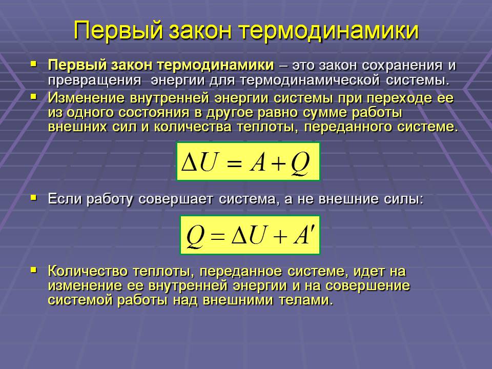 Первый закон термодинамики.