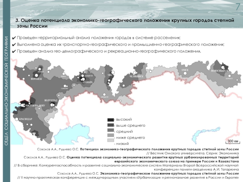 Оценка потенциала экономико-географического положения крупных гродов степной зоны РФ.
